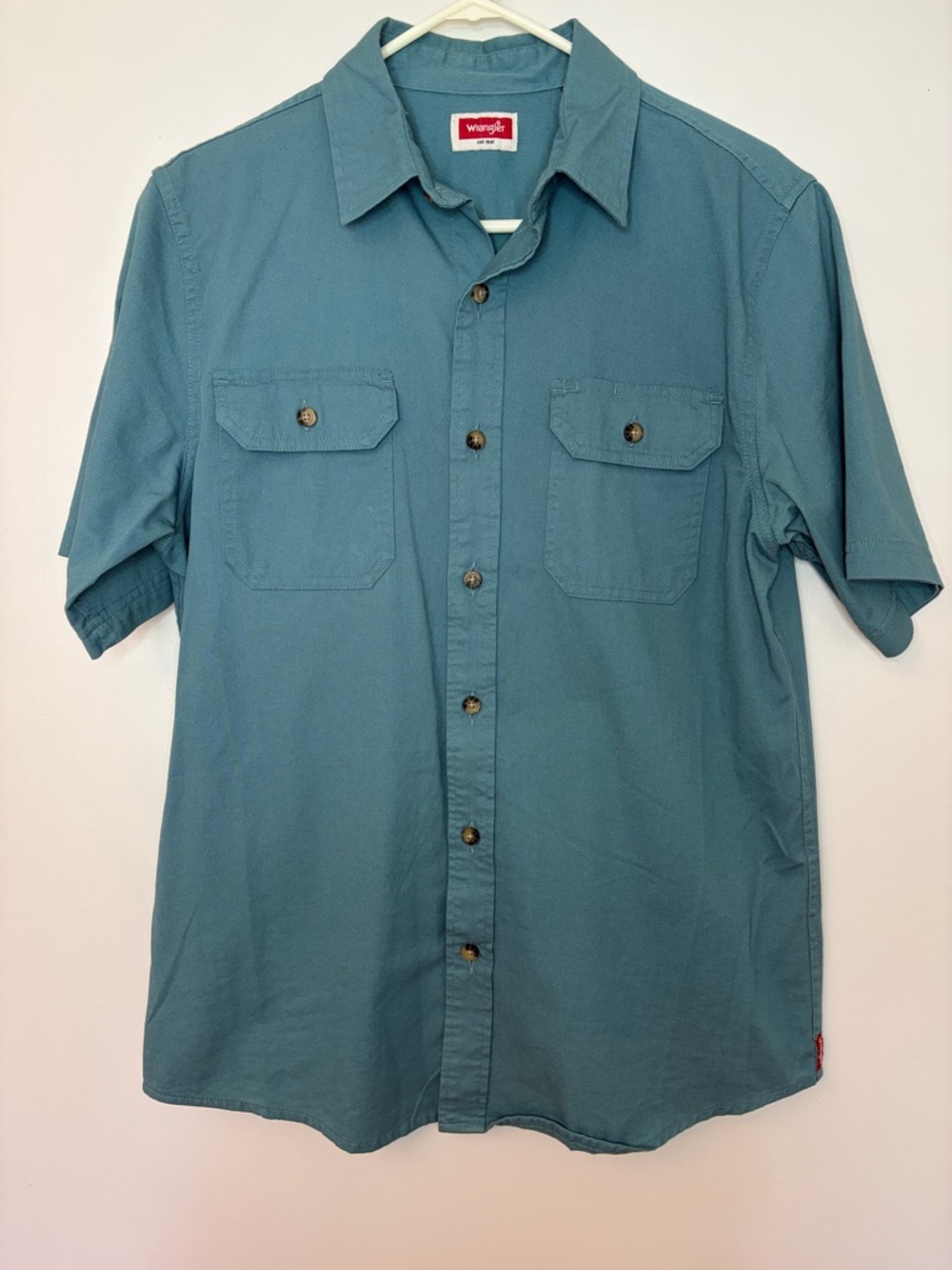 Wrangler Teal Button Up Shirt Mens Small Short Sleeve